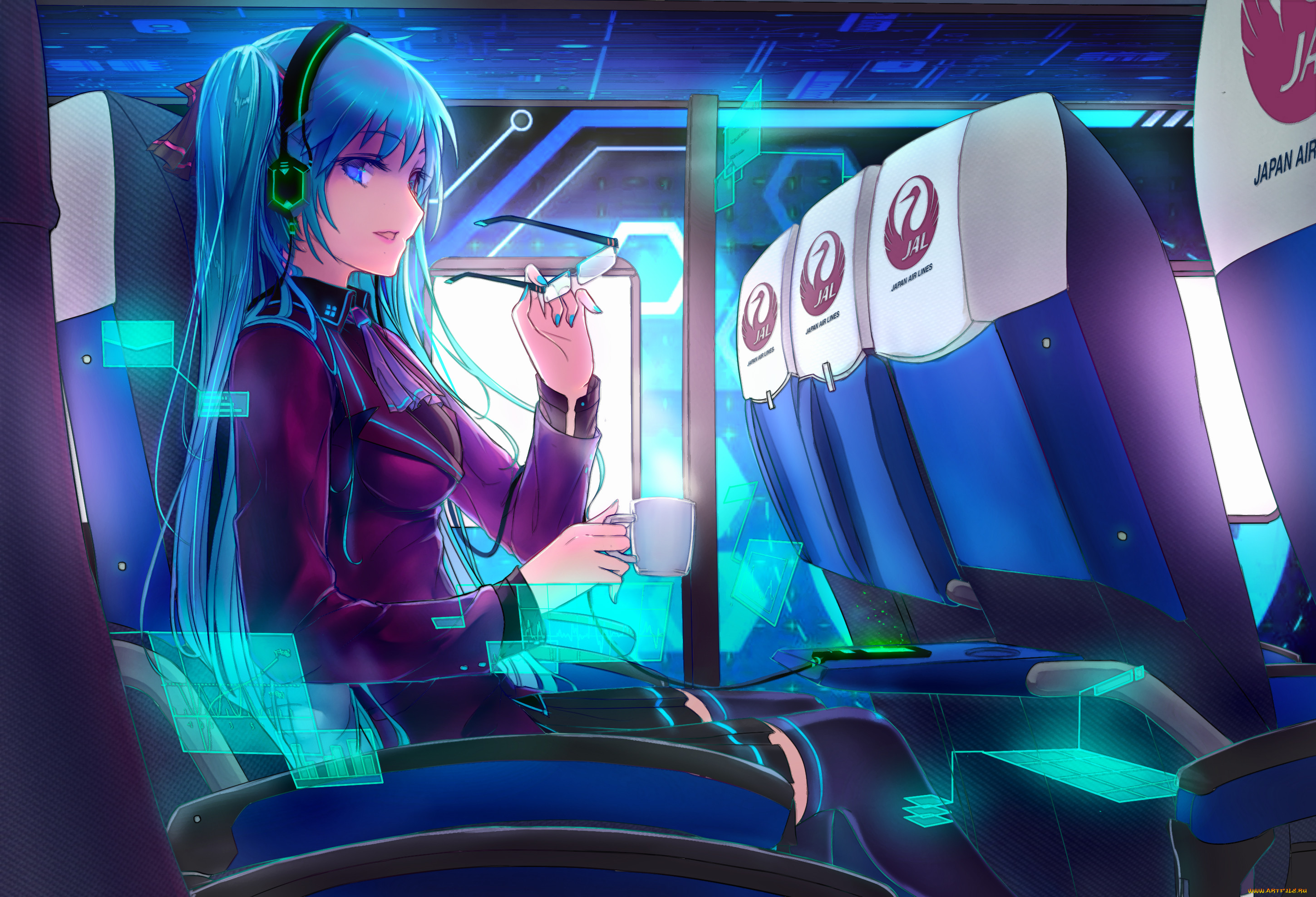 Обои Аниме Vocaloid, обои для рабочего стола, фотографии аниме, vocaloid,  hatsune, miku, очки, девушка, сиденья, самолёт, арт, hourai, no,  hangentsuki Обои для рабочего стола, скачать обои картинки заставки на  рабочий стол.